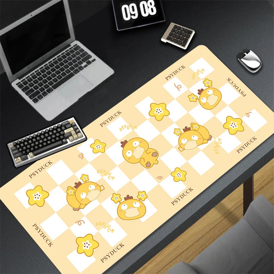 Kawaii Japan Anime Mouse Pad PC Yellow Star Duck Gamer Cabinet Keyboard Rug XXL P-pokemon P-psyduck Mousepad Large Cute Desk Mat