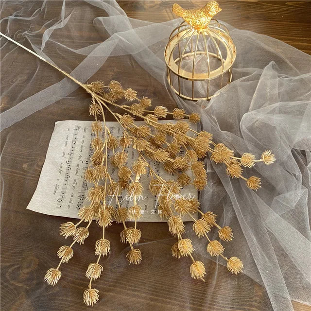 Gold Series Artificial Plants Leaf Wedding Supplies Flower Arrangement Materials Fake Floral Bouquet Christmas Home Decor Props