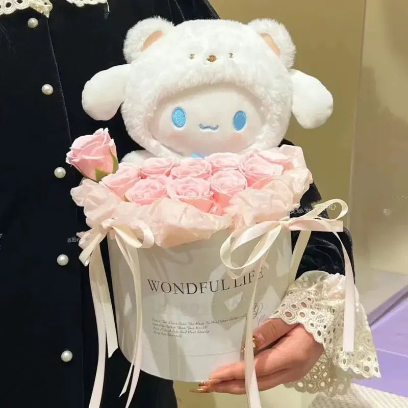 Sanrio Kawaii Cinnamoroll Plush Bouquet Anime Stuffed Plushine Doll Flower Collection Model Girl Birthday Valentine'S Day Gift