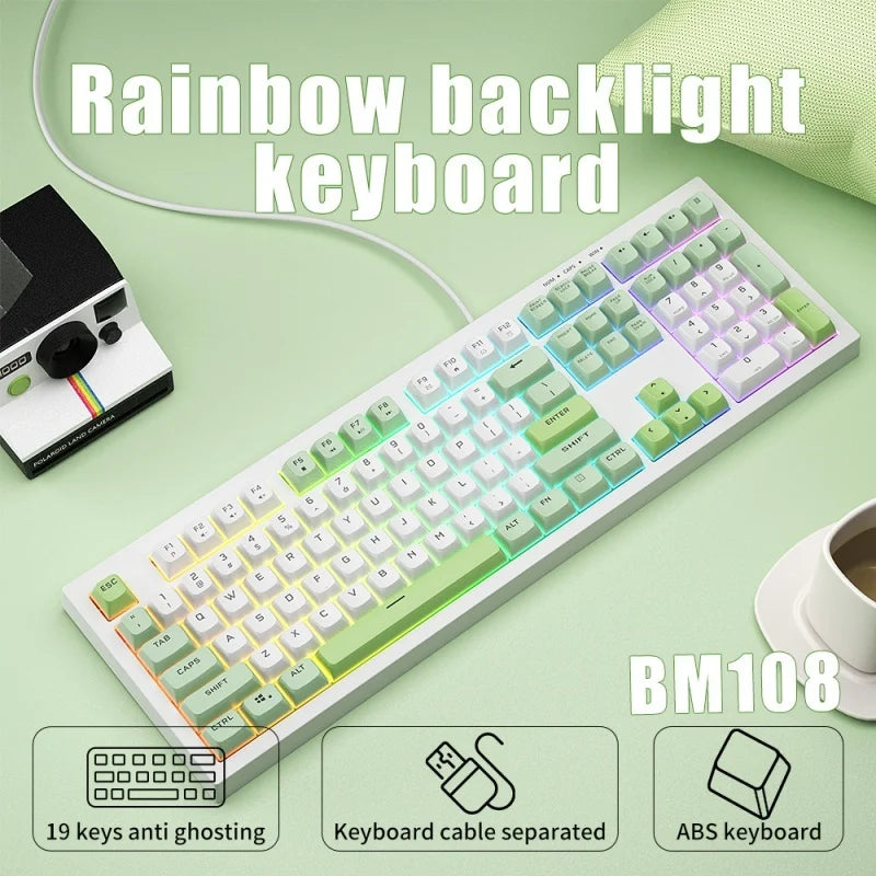 Bm108 Mechanical Gaming Keyboard With 108 Keys Color Blocked And Light Mixed Desktop Office Computer E-Sports Gaming Keyboard