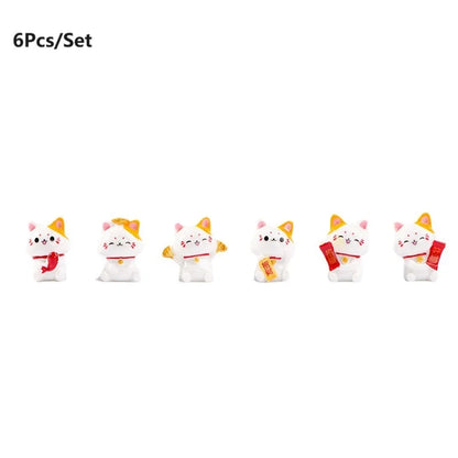 1/6Pcs Lucky Cat Micro Landscape Decoration Mini Figurines Cartoon Cats Potted Landscaping Ornaments Creative Mascot Car Decor