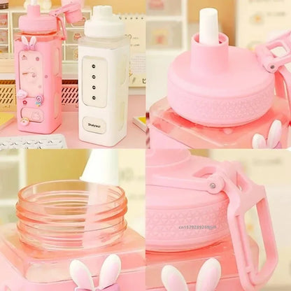 700ml Cute Water Bottle for Girls with Straw and Stickers Plastic Juice Cup Portable Kawaii Tumbler Children's Drinkware