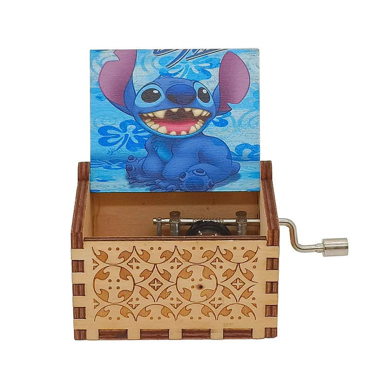 Disney Stitch Music Box Cute Cartoon Wooden Vintage Hand-Cranked Musical Box Children Presents Birthday Christmas Gifts