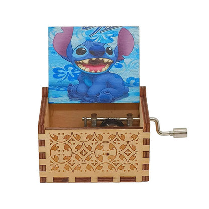 Disney Stitch Music Box Cute Cartoon Wooden Vintage Hand-Cranked Musical Box Children Presents Birthday Christmas Gifts