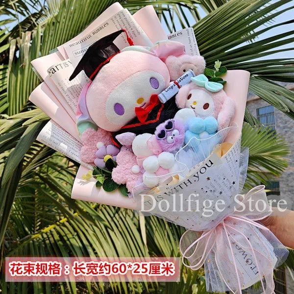 Sanrio Bouquet Cartoon Cinnamoroll Melody Kuromi With Graduation Hats Handmade Cute Anime Valentine's Day Graduation Girls Gift