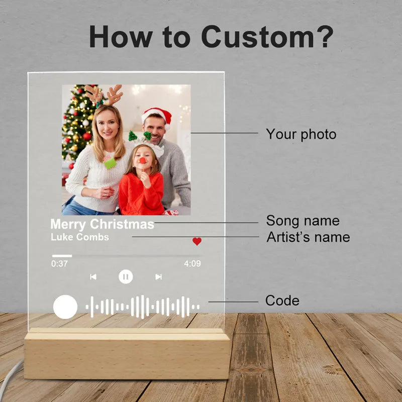 Personalized Spotify Music Acrylic Board With Light Base Custom Personal Photo Song Singer Name Night Lamp Girls Valentine Gift