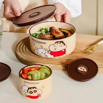 Crayon Shin-chan Ceramic Bowl Cute Shin-chan New Life Series 5-inch Fresh Bowl with Lid Office Worker Rice Bowl Microwaveable