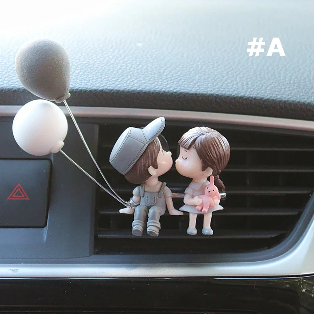 Car Air Freshener Cute Couple Doll Cartoon Lovers Car Accessories Interior Metal Aromatherapy Air Vent Clip Perfume Ornament