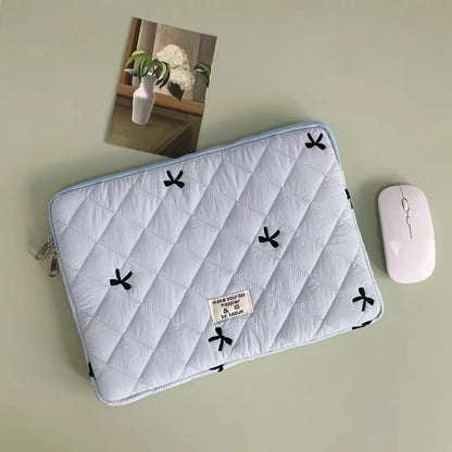 Puffy Laptop Sleeve Bag Embroidered Bow Design Notebook Carrying Case For macbook ASUS HP 13-14.2 Inch Girl Computer tablet Bag