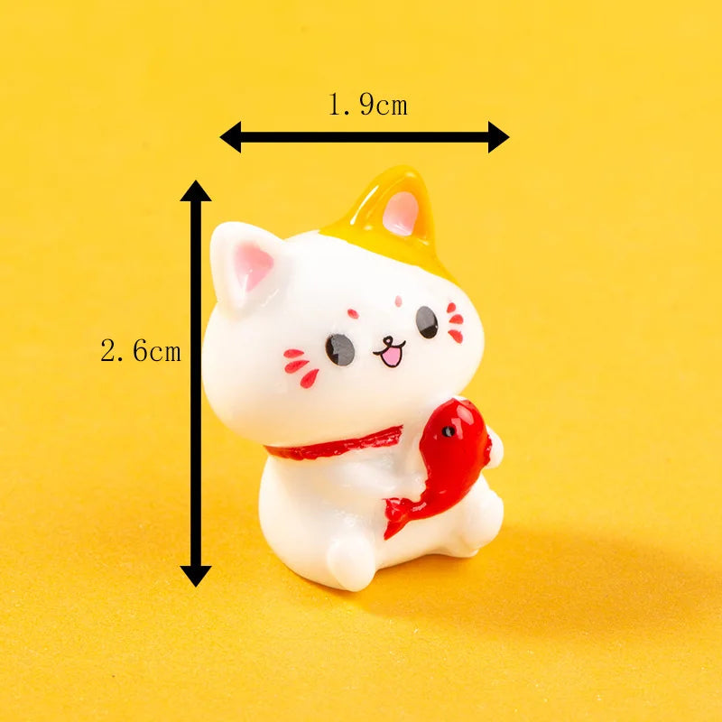 1/6Pcs Lucky Cat Micro Landscape Decoration Mini Figurines Cartoon Cats Potted Landscaping Ornaments Creative Mascot Car Decor