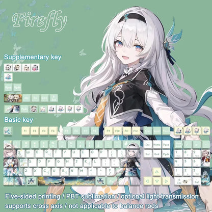 1 Set Honkai: Star Rail Firefly Opaque PBT Keycaps Anime Games Translucent Key Caps Cherry Profile for DIY Mechanical Keyboards