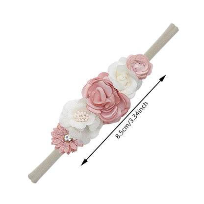 5Pcs/Lot Artificial Flower Baby Headband Newborn Boys Girls Fake Floral Nylon Hair Bands Princess Rhinestone Hair Accessories