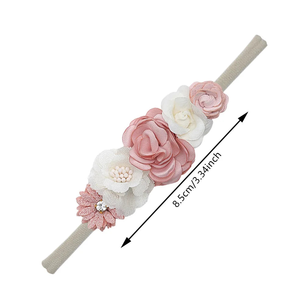 Artificial Flower Baby Headband Newborn Boys Girls Fake Floral Nylon Hair Bands Princess Rhinestone Hair Accessories