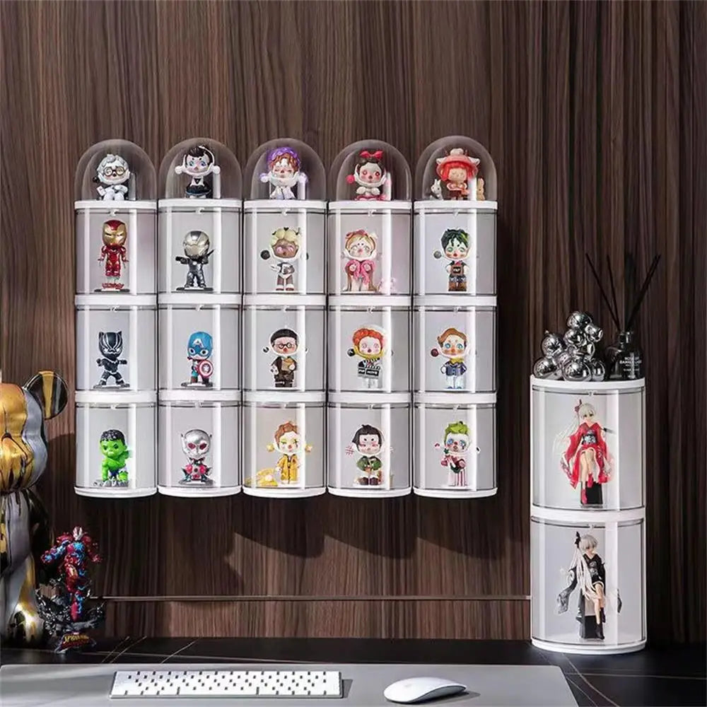 Display Box for Transparent Acrylic Rotating Wall Hanging Blind Box Storage for LEGO Doll Model Kits Cabinet for Pop Mart