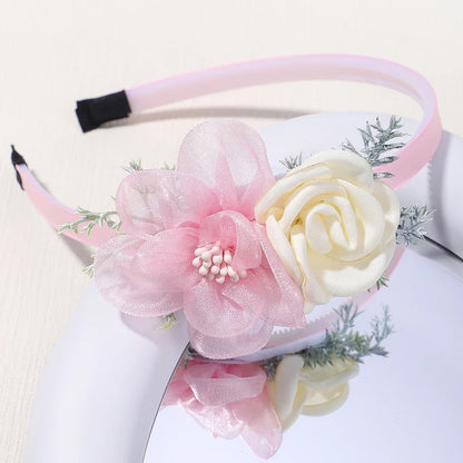 Handmade Head Flower Girls Headbands Baby Hairband Pearl Feather Wedding Princess Kids Dance Party Headwear Newborn Accessories