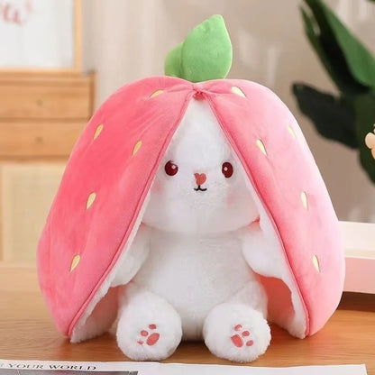 Kawaii Fruit Transfigured Bunny Plush Toy Cute Carrot Strawberry Turn Into Rabbit Plush Cosplay Toy Kids Birthday Christmas Gift