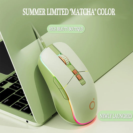 New USB Wired Mouse Ergonomic RGB Backlit Green Mice Silent Optical Girl Gamer Mause for gaming office desktop computer notebook