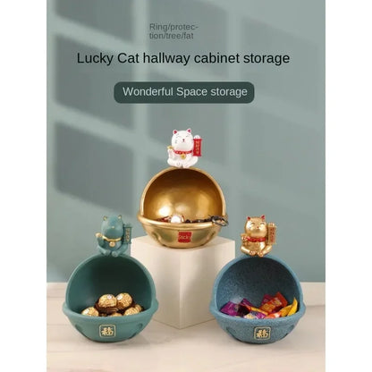 Lucky Cat Storage Bowl, Decorative Key Holder, Foyer Ornament, Desktop Organizer, Creative Home Decor Accessory