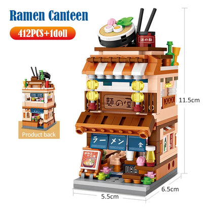 Loz Mini City Street View Japanese 4 in 1 Noodle Shop House Model Building Blocks Friends Figures DIY Bricks Toys For Children