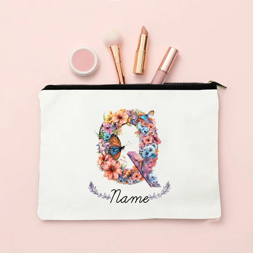 Personalized Initial with Name Makeup Bag for Women A-Z Cosmetic  Bags Girls Travel Toiletry Pouch Wedding Birthday Gift for Her