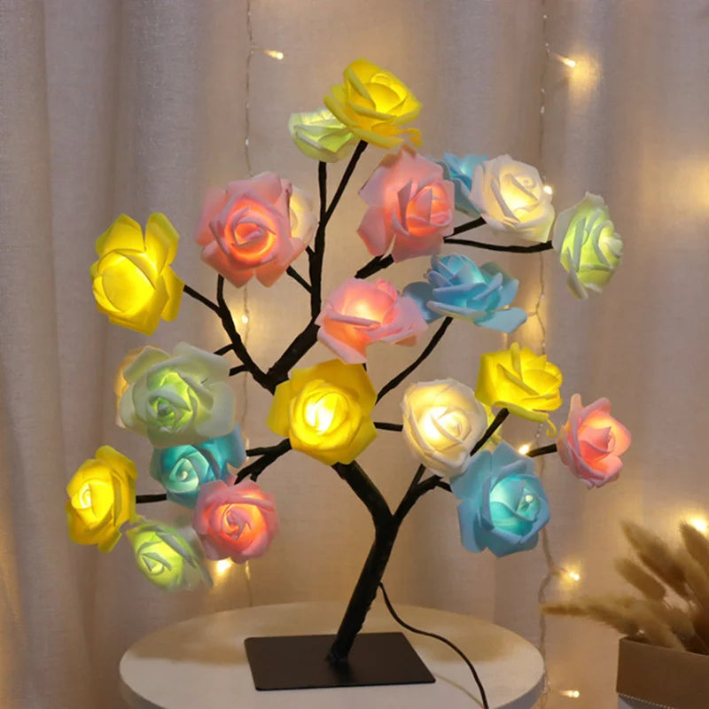 LED Rose Flower Table Lamp USB Christmas Tree Fairy Lights Night Lights Home Party Wedding Bedroom Decoration Mother's Day Gift