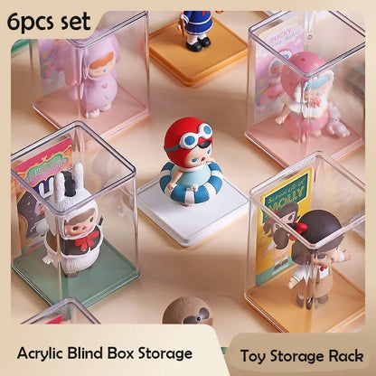 6pcs Toy Display Box Organizer Acrylic Fashion Play Blind Storage Display Frame Stackable Single Handmade Transparent Cabinet