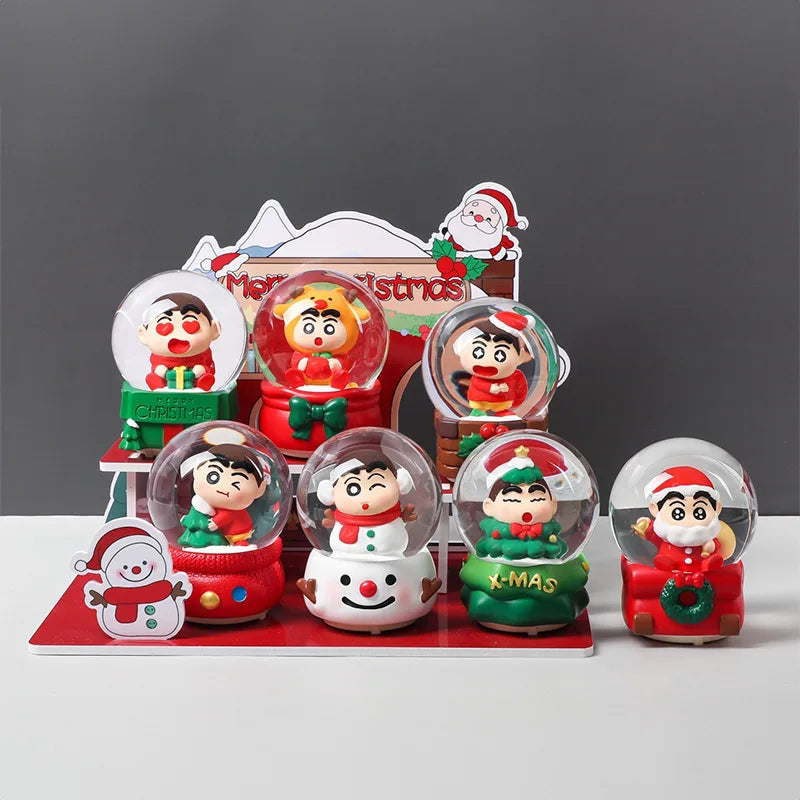 6pcs/Set Mysterious Box Cute Crayon Shin Chan Christmas Happy Crystal Ball Blind Box Desktop Decoration Christmas Surprise Gift