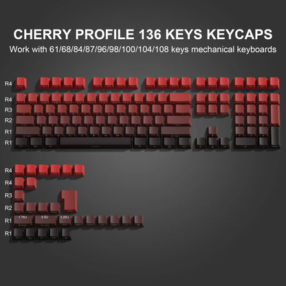 136 Key Side Print Gradient Red Cherry Profile PBT keycaps Double Shot Shine Through Backlit Key Caps For MX Mechanical Keyboard