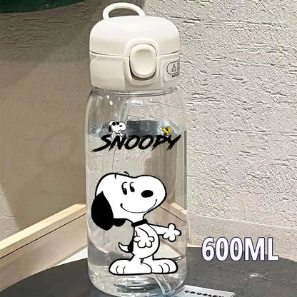 Snoopy Straw Water Cup Portable Plastic 600/400ML Charlie Browns Transparent Outdoor Large Capacity Sport Cute Water Bottle