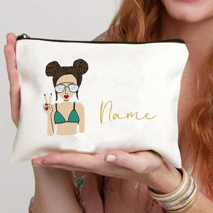 Personalized Makeup Bags Cute Customized Name Cosmetic Bag Travel Lipstick Storage Zipper Pouch Bridesmaid Wedding Birthday Gift