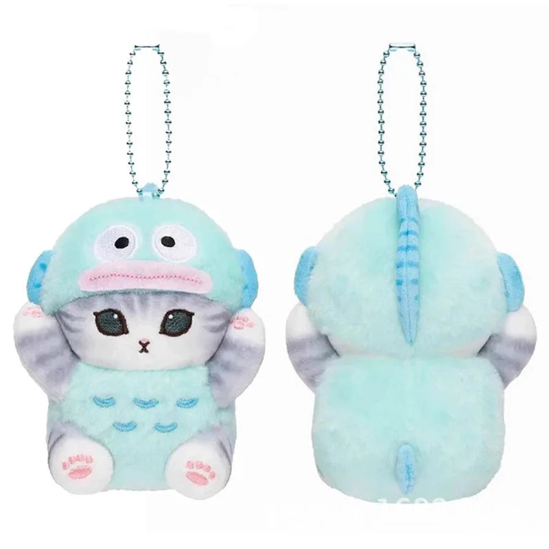 Kawaii Mofusand Cross-Dressing Hello Kitty & Kuromi Plush Keychains - 10-12cm Sanrio Anime Plush Dolls, Backpack Pendants