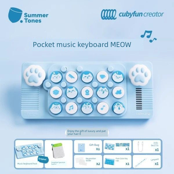 Pocket Music Keyboard Meow Cat Cat Paw Pink Blue Electronic Keyboard MIDI Piano Light Meet Christmas Gift