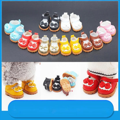 Doll Leather Shoes Labubu Bow Shoes for 17cm Labubu 10cm EXO /Cotton Doll Finger Shoes