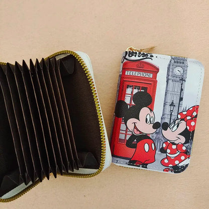 Cute Mickey Minnie Organ Card Bag PU Leather Wallet Cartoon Business Card Case Credit Card Holder Mini Zipper Clutch Bag