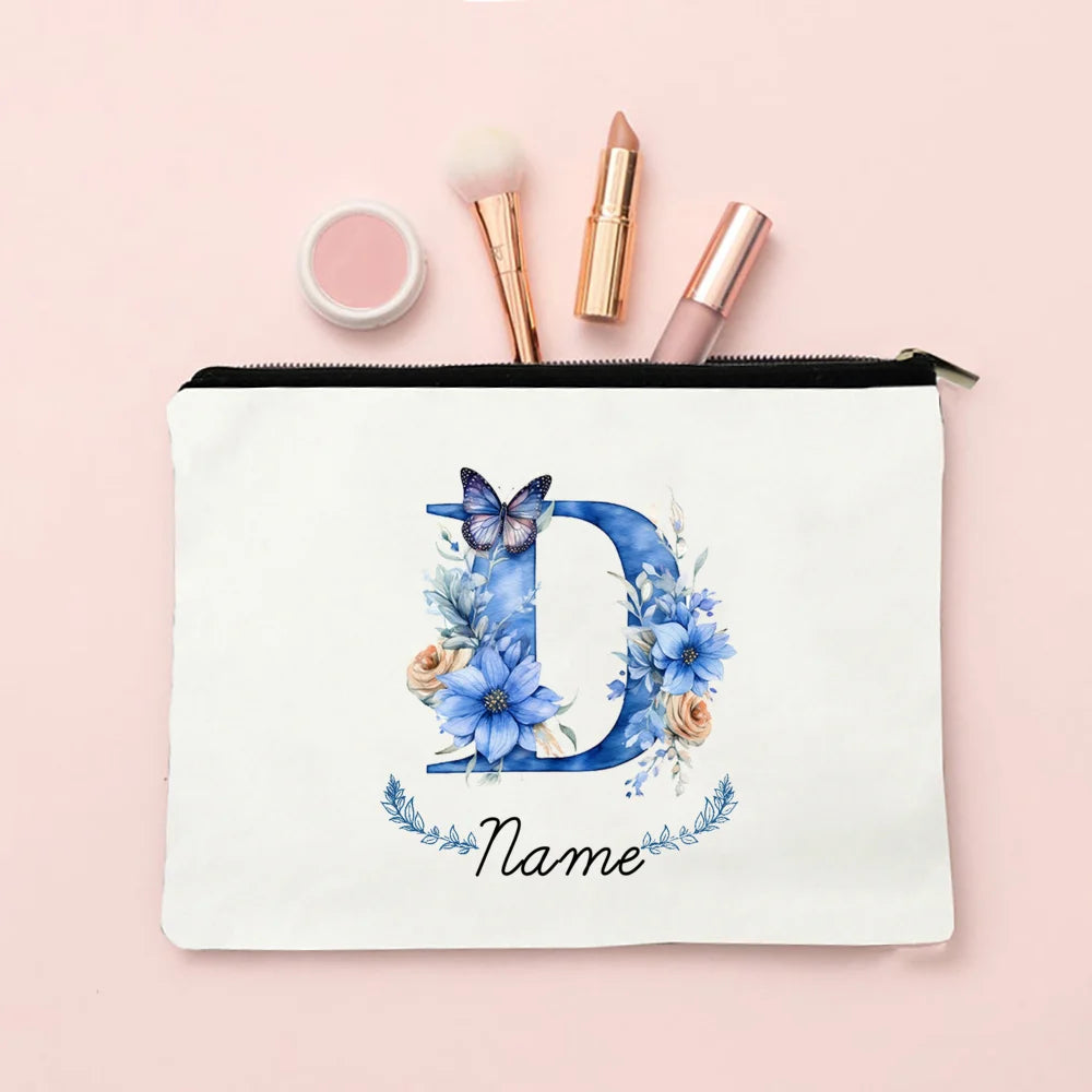 Personalized Initial with Name Makeup Bag for Women A-Z Cosmetic  Bags Girls Travel Toiletry Pouch Wedding Birthday Gift for Her