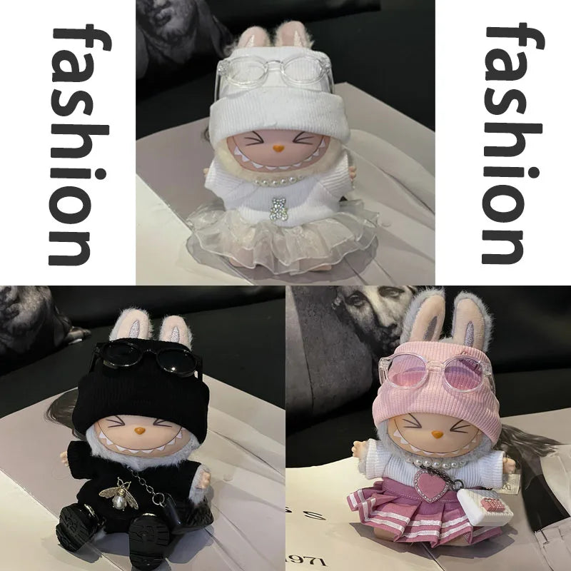 Customized Labubu V1 V2 Branded Knitted Sweater Labubu Pendant, Cute Style Dress Handmade Custom Luxury Clothes, Cute Doll Shoes