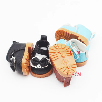 Doll Leather Shoes Labubu Bow Shoes for 17cm Labubu 10cm EXO /Cotton Doll Finger Shoes