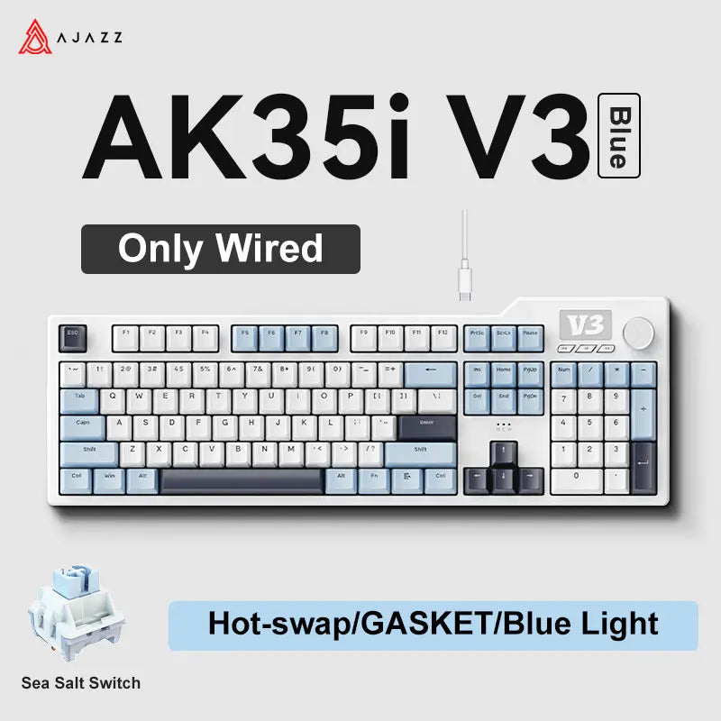 Ajazz AK35I V3 Tri-mode Wired Bluetooth Wireless Gaming Keyboard Gasket Structure Full Key Hot Swap 104 Keys Customized Keyboard