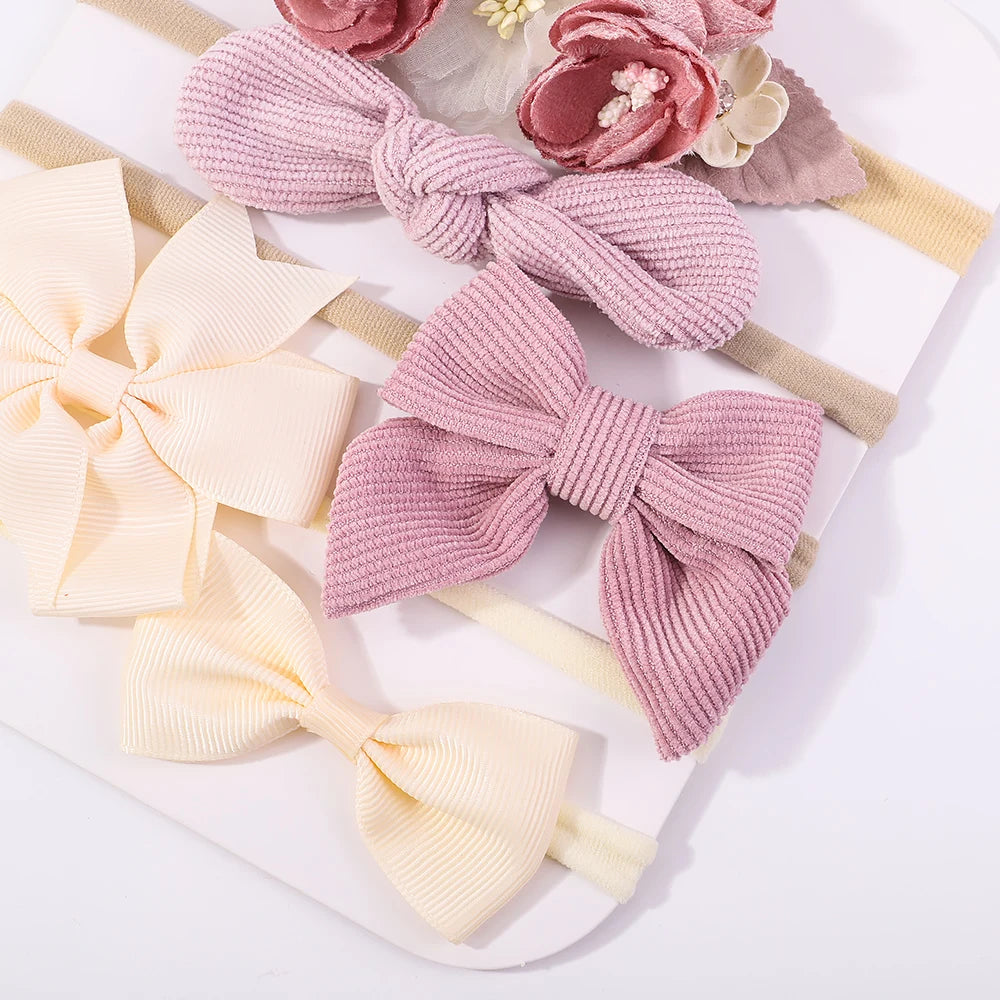 Sweet Elastic Headbands for Baby Girl New Bowknot Knit Nylon Headbands 5Pcs/set Pretty Flower Hairbands Decoration Headwear