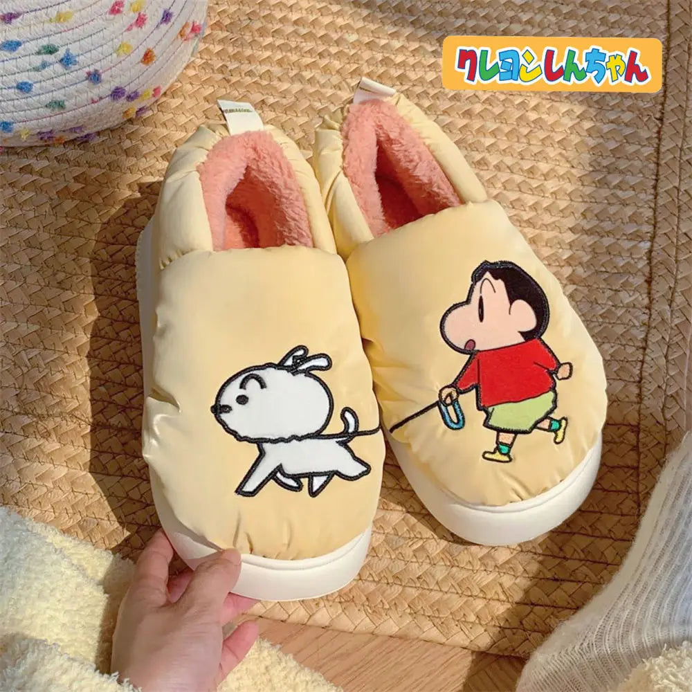 Crayon Shin-Chan Nohara Shiro Cartoon Winter Velvet Thickened Cotton Slippers for Girls Thick-Soled Root-Wrapped Home Shoes