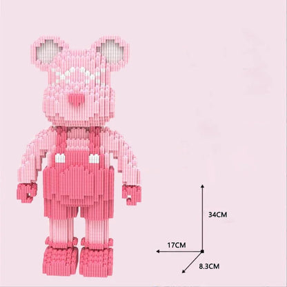 DIY Kids Toys Cartoon Mini Love Violent Bear Bearbrick Model with Light Building Block Micro Bricks Christmas Birthday Gift