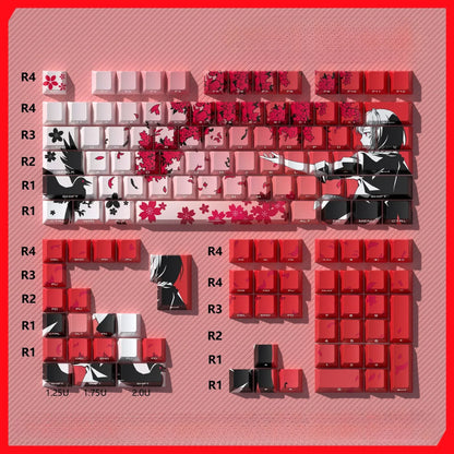 Sakura Keycap Set PBT 130 Keys Little Girl Side Engraved Translucent for MX Switch 60/84/90/104/108 Mechanical Keyboards