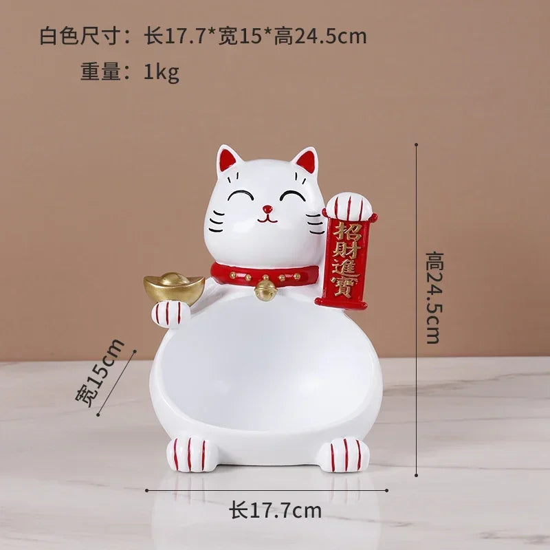 Lucky Cat Storage Bowl, Decorative Key Holder, Foyer Ornament, Desktop Organizer, Creative Home Decor Accessory