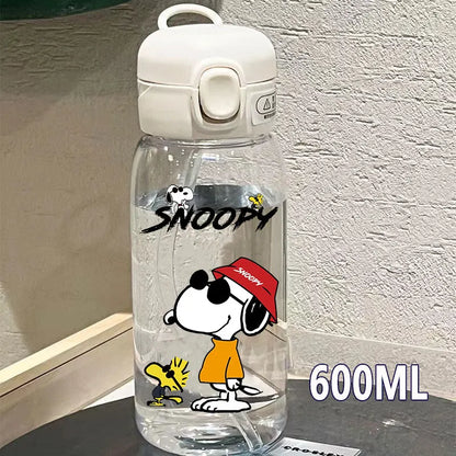 Snoopy Straw Water Cup Portable Plastic 600/400ML Charlie Browns Transparent Outdoor Large Capacity Sport Cute Water Bottle