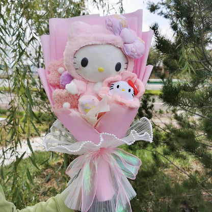 Cartoon Doll Flower bouquet Kuromi Cinnamoroll Mymelody KT Kawaii  Anime Plush Toys ValentineGirls Christmas Graduation Gifts