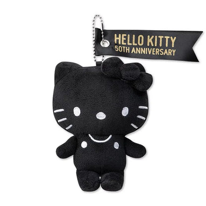 Kawaii Hello Kitty Plush Keychain Sanrio Anime Cartoon 50Th Anniversary Black White Kt Plush Pendant Stuffed Toys Girl Gifts ﻿