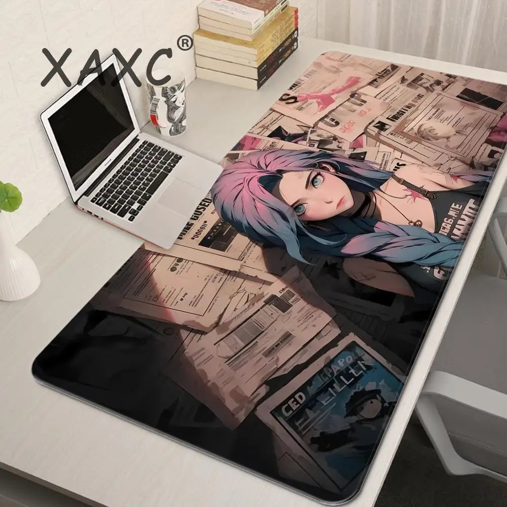 Cute Anime Girl Mouse Pad Pink Mousepad Big Kawaii Mouse Mat Computer Large Play Rubber rug Jinx Desk Mat Girls Beautiful 90x40