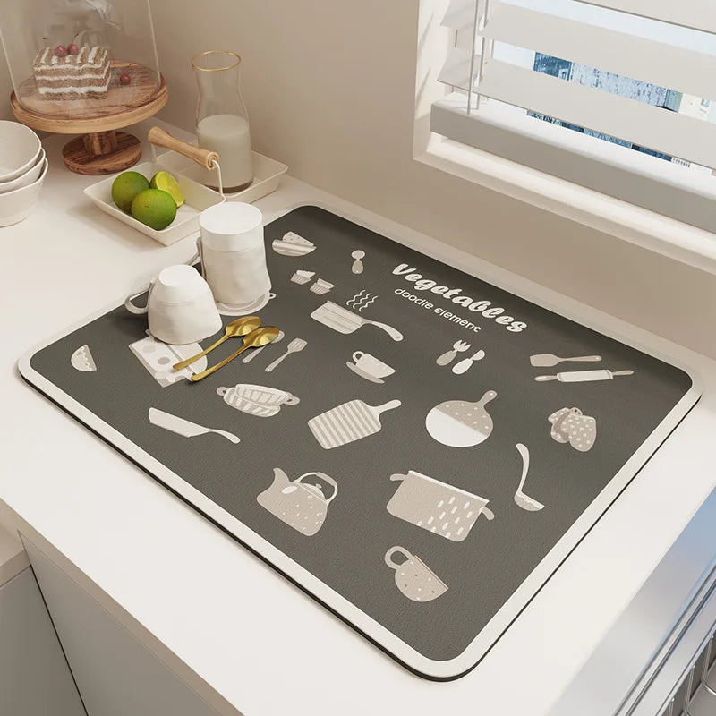 Kitchen	Water	Absorbent	Pad	Diatomite	Drying	Dishes	Drain	Mat	Sink	Countertop	Protector	Placemat	for	Bathroom	Mat