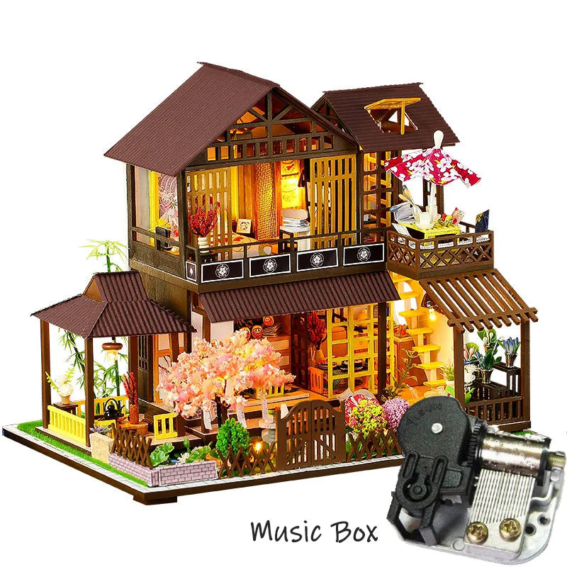 Diy Wooden Miniature Building Kit Doll Houses With Furniture Japanese Cuisine Casa Dollhouse Handmade Toys For Girls Xmas Gifts