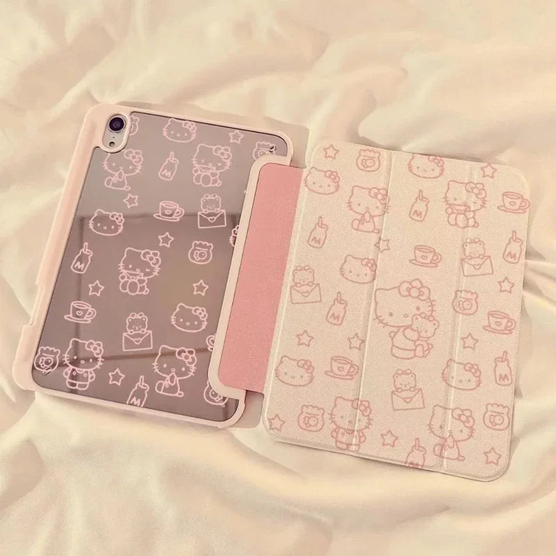 Cartoon Sanrio Hello Kittys IPad Case Kawaii Anime Acrylic Pro11 Air5 4 Triple Fold 10.2 Inch 6 Anti Bending IPad Case Cute Gift